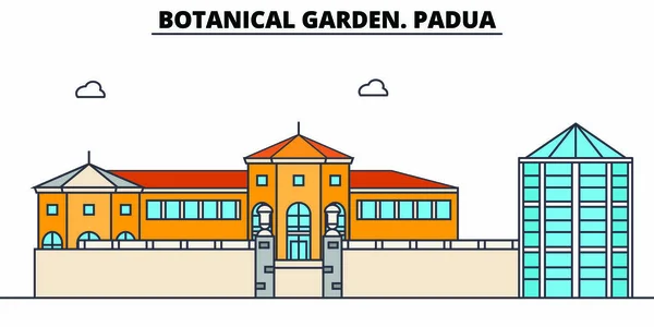 Jardín Botánico. Padua línea de viaje hito, horizonte, diseño de vectores. Jardín Botánico. Padua ilustración lineal . — Vector de stock