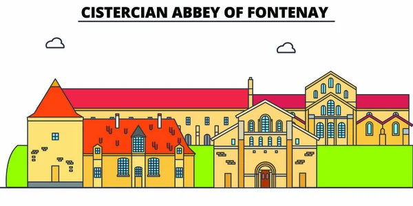 Abbaye cistercienne de Fontenay ligne Voyage point de repère, skyline, conception vectorielle. Abbaye cistercienne de Fontenay illustration linéaire . — Image vectorielle