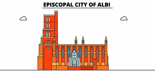 Episcopal City Of Albi linea di viaggio punto di riferimento, skyline, progettazione vettoriale. Città episcopale di Albi illustrazione lineare . — Vettoriale Stock