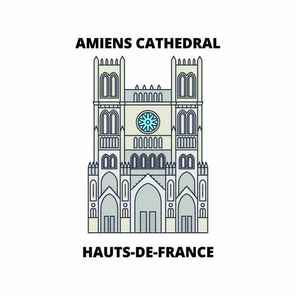 Hauts-De-France - línea de viaje de la catedral de Amiens hito, horizonte, diseño de vectores. Hauts-De-France - Catedral de Amiens ilustración lineal . — Vector de stock