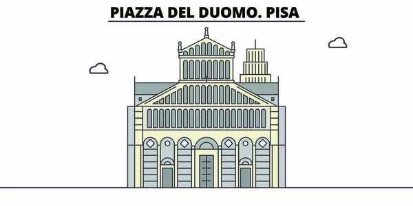 Piazza Del Duomo. Pisa line travel landmark, skyline, vektor design. Piazza Del Duomo. Pisa linjär illustration. — Stock vektor