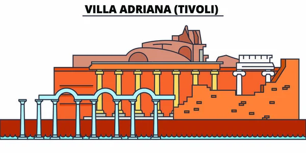 Villa Adriana - Tivoli line travel landmark, skyline, vektor design. Villa Adriana, Tivoli linjär illustration. — Stock vektor