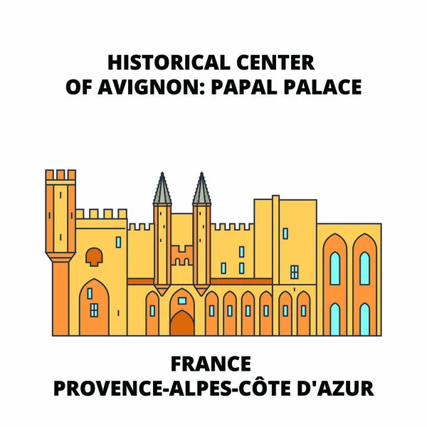 Francie, Provence-Alpes-Cote Dazur - historické Centerof Avignon papežský palác linie cestování mezník, Panorama vektorový design — Stockový vektor