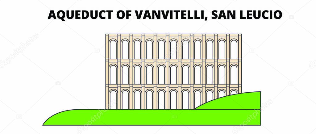 Aqueduct Of Vanvitelli, San Leucio line travel landmark, skyline, vector design. Aqueduct Of Vanvitelli, San Leucio linear illustration. 