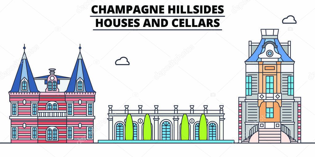 Champagne Hillsides Casas y Bodegas línea de viaje hito, horizonte
