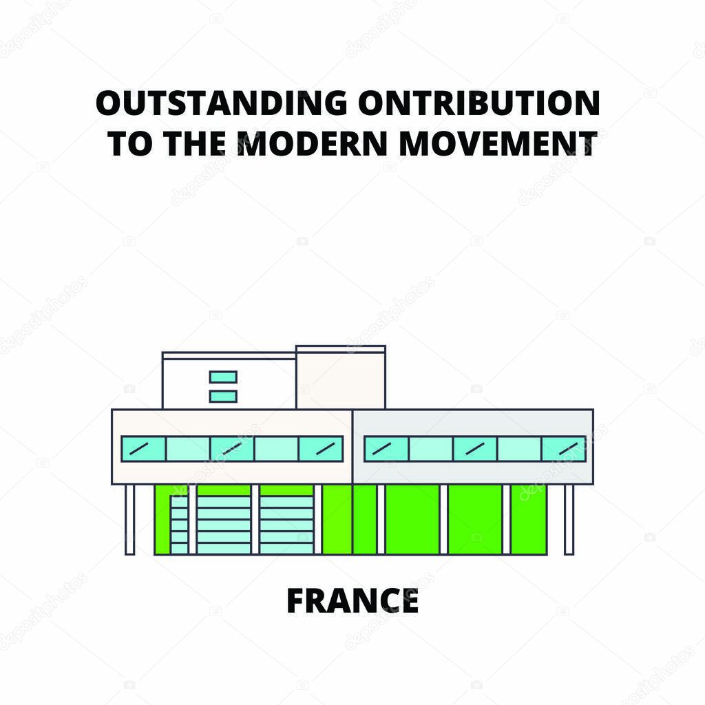 France - The Architectural Work Of Le Corbusier, An Outstanding Contribution To The Modern Movement line travel landmark, skyline vector design