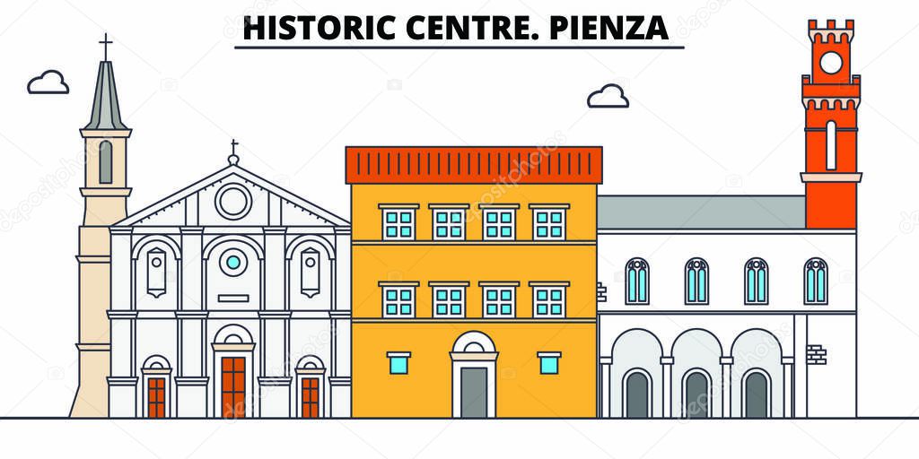 Historic Centre. Pienza  line travel landmark, skyline, vector design. Historic Centre. Pienza  linear illustration. 