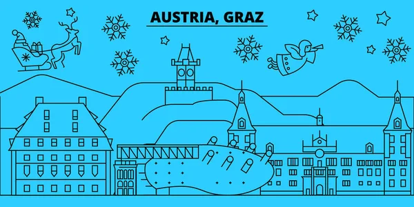 Австрия, зимние каникулы. Счастливого Рождества, С Новым годом, украшенный баннер с Дедом Морозом. — стоковый вектор