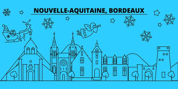 Франция, Бордо зимние каникулы. Счастливого Рождества, с Новым годом, украшенный баннер с Санта-Клаусом. — стоковый вектор