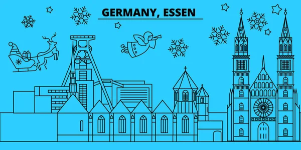 Германия, Эссен зимние праздники горизонта. Счастливого Рождества, с Новым годом, украшенный баннер с Дедом Морозом. — стоковый вектор