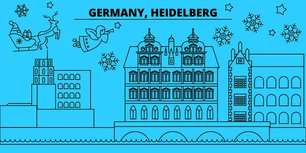 Германия, Хайдельберг зимние праздники горизонта. Счастливого Рождества, с Новым годом, украшенный баннер с Дедом Морозом. — стоковый вектор