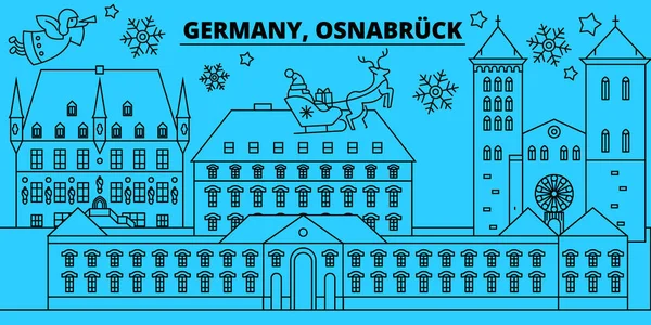 Allemagne, Osnabruck vacances d'hiver skyline. Joyeux Noël, Bonne année décorée bannière avec Santa Claus.Flat, vecteur contour. Allemagne, Osnabruck linéaire illustration de la ville de Noël — Image vectorielle
