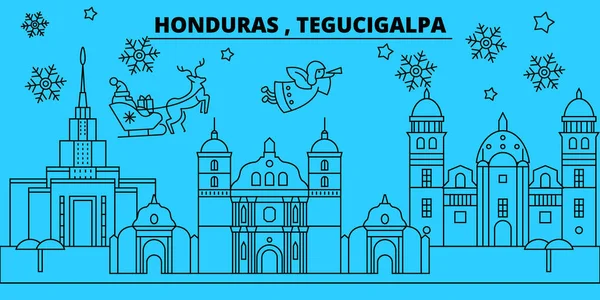 Гондурас, Тегусігальпа skyline зимових свят. З Різдвом Христовим, з новим роком оформлені банер з Санта Claus.Honduras, Тегусігальпа лінійних Різдво місто вектор плоскої ілюстрація — стоковий вектор