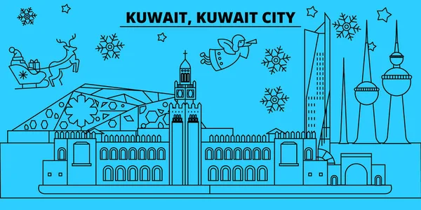 Ciudad Kuwait Vacaciones Invierno Horizonte Feliz Navidad Feliz Año Nuevo — Vector de stock