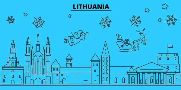 Lituanie Vacances Hiver Skyline Joyeux Noël Bonne Année Décorée Bannière — Image vectorielle