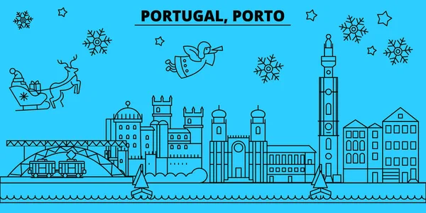 Portugal Oporto Horizonte Vacaciones Invierno Feliz Navidad Feliz Año Nuevo — Vector de stock