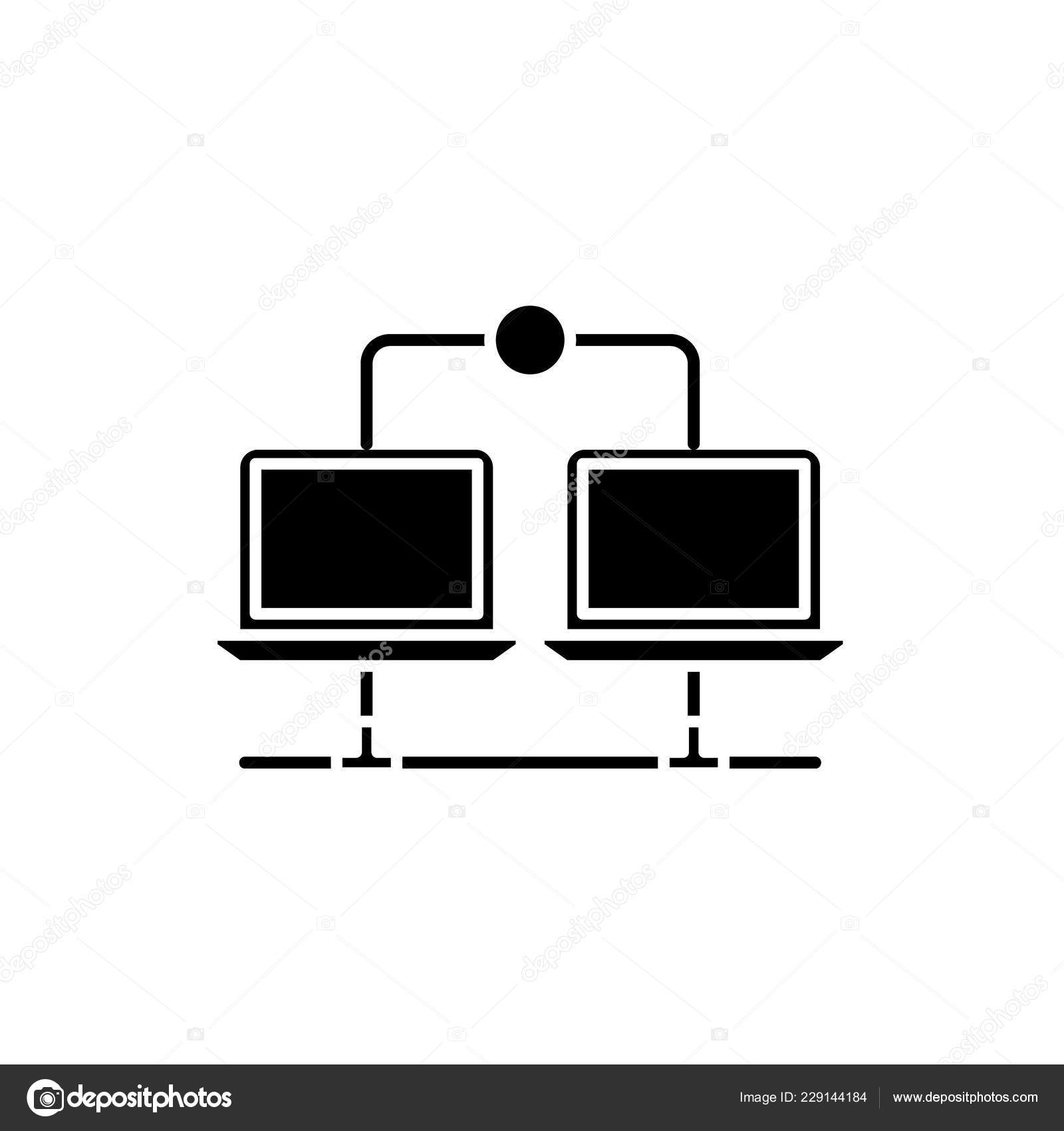 Lan network black icon, vector sign on isolated background. Lan network