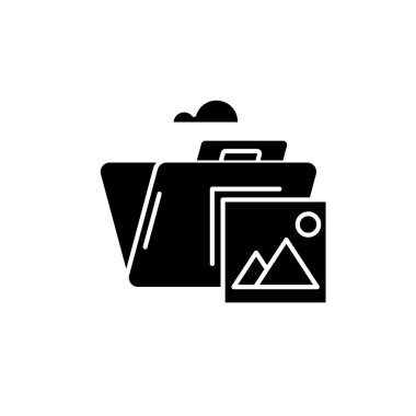 Medya Arşiv siyah simgesi, izole arka plan üzerinde vektör işareti kavramı. Medya Arşiv illüstrasyon, sembol