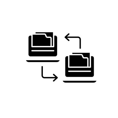 Dosya alışverişi siyah simge vektör izole arka plan üzerinde işareti. Dosya kavramı sembol, şekil değişimi 