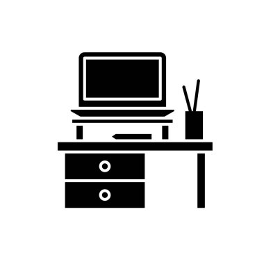 İş işyeri siyah kutsal kişilerin resmi, vektör izole arka plan üzerinde işareti. İş iş yeri kavramı sembol, illüstrasyon 