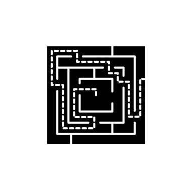 Labirent çözüm siyah kutsal kişilerin resmi, vektör izole arka plan üzerinde işareti. Labirent çözüm kavramı sembolü, illüstrasyon 