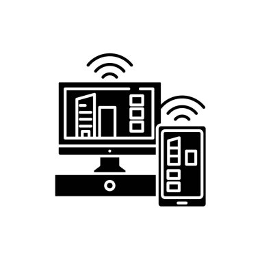 Akıllı TV siyah simgesi, izole arka plan tabelada vektör. Akıllı tv kavramı sembol, illüstrasyon 
