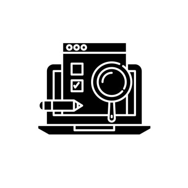 Kullanılabilirlik testi siyah kutsal kişilerin resmi, vektör izole arka plan üzerinde işareti. Kullanılabilirlik testi kavramı sembol, illüstrasyon 