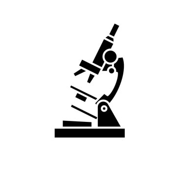 Mikroskop siyah kutsal kişilerin resmi, vektör izole arka plan üzerinde işareti. Mikroskop kavramı sembol, illüstrasyon 