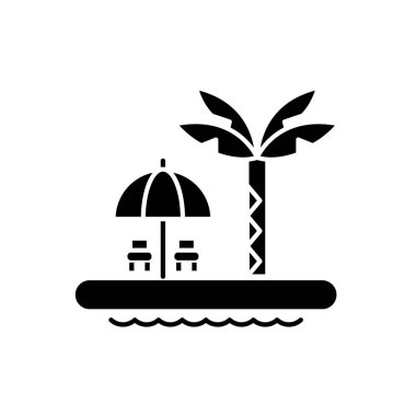 Gevşeme siyah simge yaz, izole arka plan tabelada vektör. Yaz gevşeme kavramı sembol, illüstrasyon 