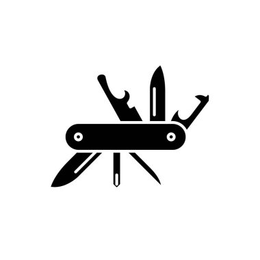 Multipurpose knife black icon, concept vector sign on isolated background. Multipurpose knife illustration, symbol clipart
