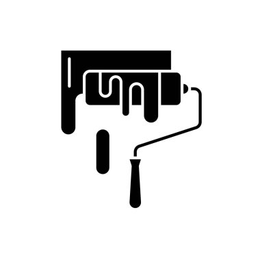 İşleri siyah simge resim, izole arka plan tabelada vektör. Boyama kavramı sembol, illüstrasyon inşaat 