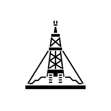 Üretim platformu siyah simge yağ, izole arka plan tabelada vektör. Petrol üretim platformu kavramı sembol, illüstrasyon 