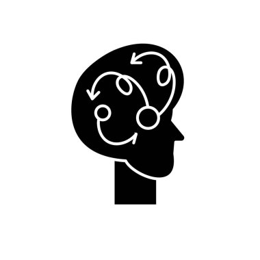 Algoritmik düşünme siyah kutsal kişilerin resmi, vektör izole arka plan üzerinde işareti. Algoritmik düşünme kavramı sembol, illüstrasyon 