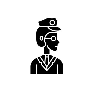 Memur siyah kutsal kişilerin resmi, vektör izole arka plan üzerinde işareti. Memur kavramı sembol, illüstrasyon 