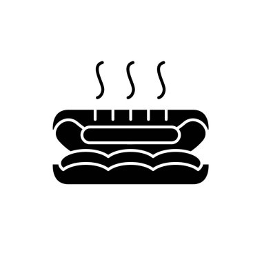 Köpek siyah simge sıcak, izole arka plan tabelada vektör. Sosisli sandviç kavramı sembol, illüstrasyon 