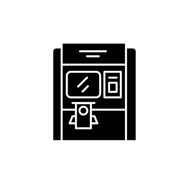 Черная иконка банкомата, векторный знак на изолированном фоне. Символ концепции банкомата, иллюстрация — стоковый вектор