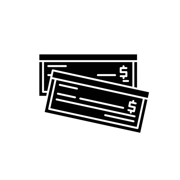 Banco factura icono negro, signo vectorial sobre fondo aislado. Símbolo de concepto de factura bancaria, ilustración — Vector de stock