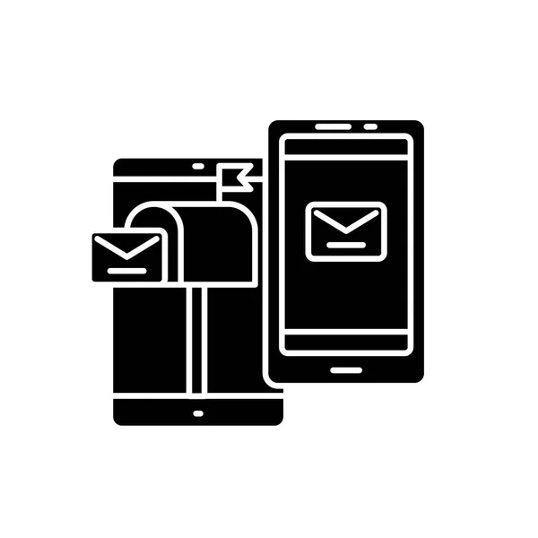 Schwarzes Symbol für mobiles Direktmarketing, Vektor-Zeichen auf isoliertem Hintergrund. mobiles Direktvermarktungskonzept Symbol, Illustration — Stockvektor
