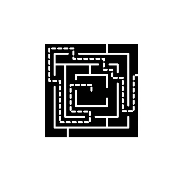 Labyrint svart lösningsikonen, vector tecken på isolerade bakgrund. Labyrinth lösning konceptet symbol, illustration — Stock vektor