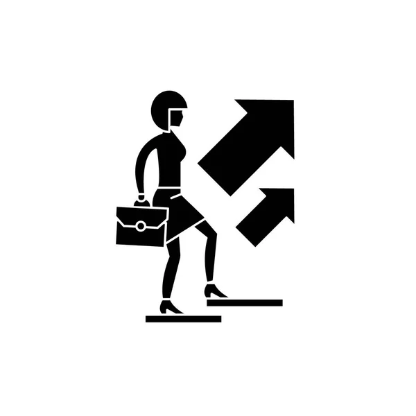 Féminisme d'affaires icône noire, signe vectoriel sur fond isolé. Concept de féminisme d'entreprise symbole, illustration — Image vectorielle