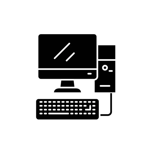 Computer desktop icona nera, segno vettoriale su sfondo isolato. Desktop pc concetto di computer simbolo, illustrazione — Vettoriale Stock