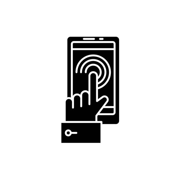 Ícone de tela sensível ao toque móvel preto, sinal de vetor em fundo isolado. Símbolo de conceito touchscreen móvel, ilustração — Vetor de Stock