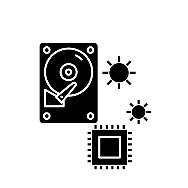 Soluzioni hardware icona nera, segno vettoriale su sfondo isolato. Soluzioni hardware concept symbol, illustrazione — Vettoriale Stock