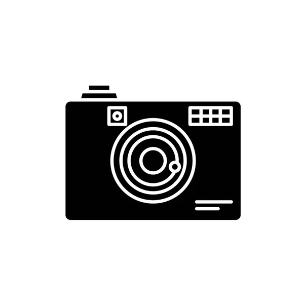 デジタル カメラ ブラックのアイコン ベクトル分離背景に記号。デジタル カメラ コンセプト シンボルの図 — ストックベクタ