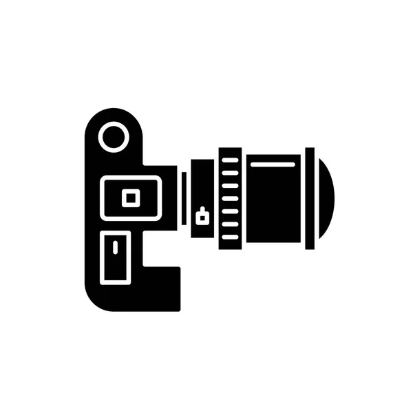 Caméra vidéo icône noire, signe vectoriel sur fond isolé. Concept de caméra vidéo symbole, illustration — Image vectorielle