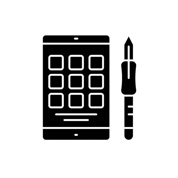 Dijital tablet siyah simgesi, vektör izole arka plan üzerinde işareti. Dijital tablet kavramı sembol, illüstrasyon — Stok Vektör