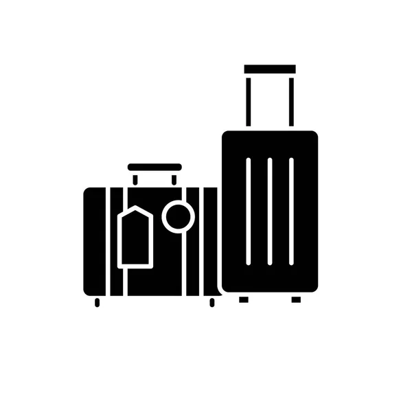 Поездка багаж черный значок, векторный знак на изолированном фоне. Символ концепции дорожного багажа, иллюстрация — стоковый вектор