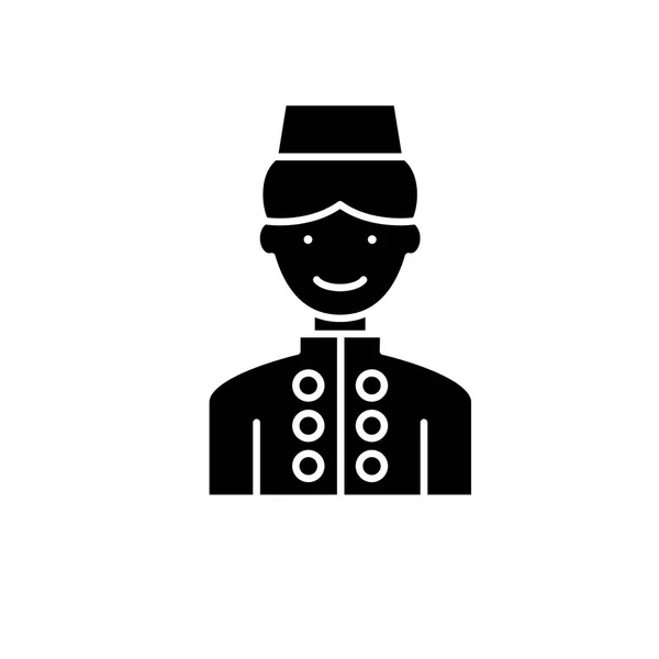 Hotel staff black icon, vector sign on isolated background. Hotel staff concept symbol, illustration