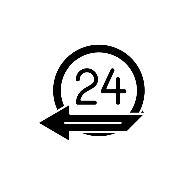 24 horas de serviço ícone preto, sinal de vetor em fundo isolado. 24 horas de símbolo conceito de serviço, ilustração —  Vetores de Stock