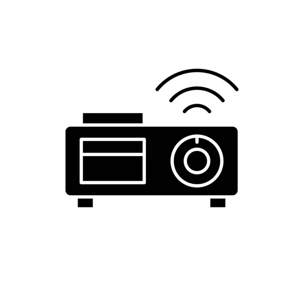 Video proyector icono negro, signo vectorial sobre fondo aislado. Video proyector concepto símbolo, ilustración — Archivo Imágenes Vectoriales